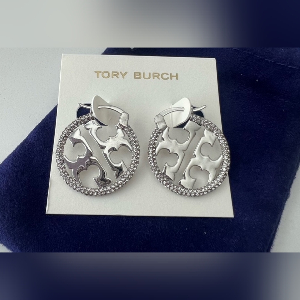 Silver pave crystal earrings by TB.